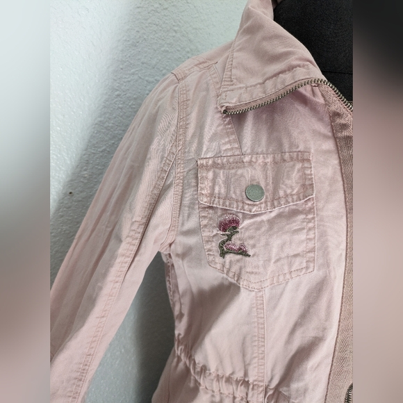 Rose Embroidered Baby Pink Cargo Jacket - Picture 8 of 9